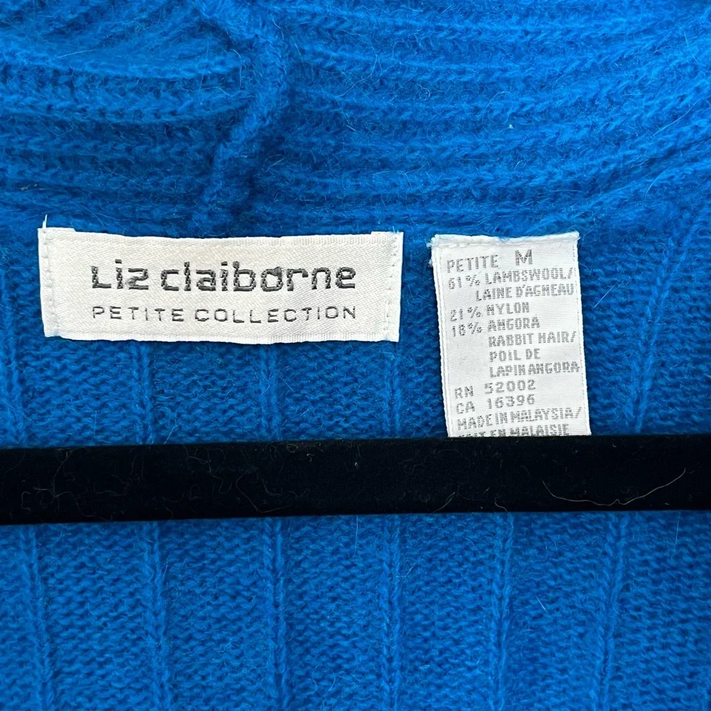 Liz Claiborne Lambswool Rabbit Blue Open Front Ribbed Cardigan Petite Medium‎